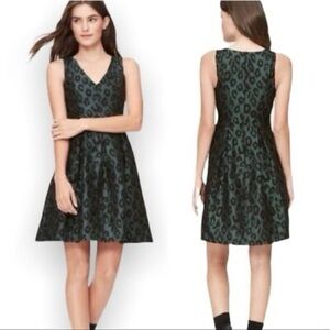 💚EUC LOFT Leopard Jacquard Flare Dress Size 4 Black/Green